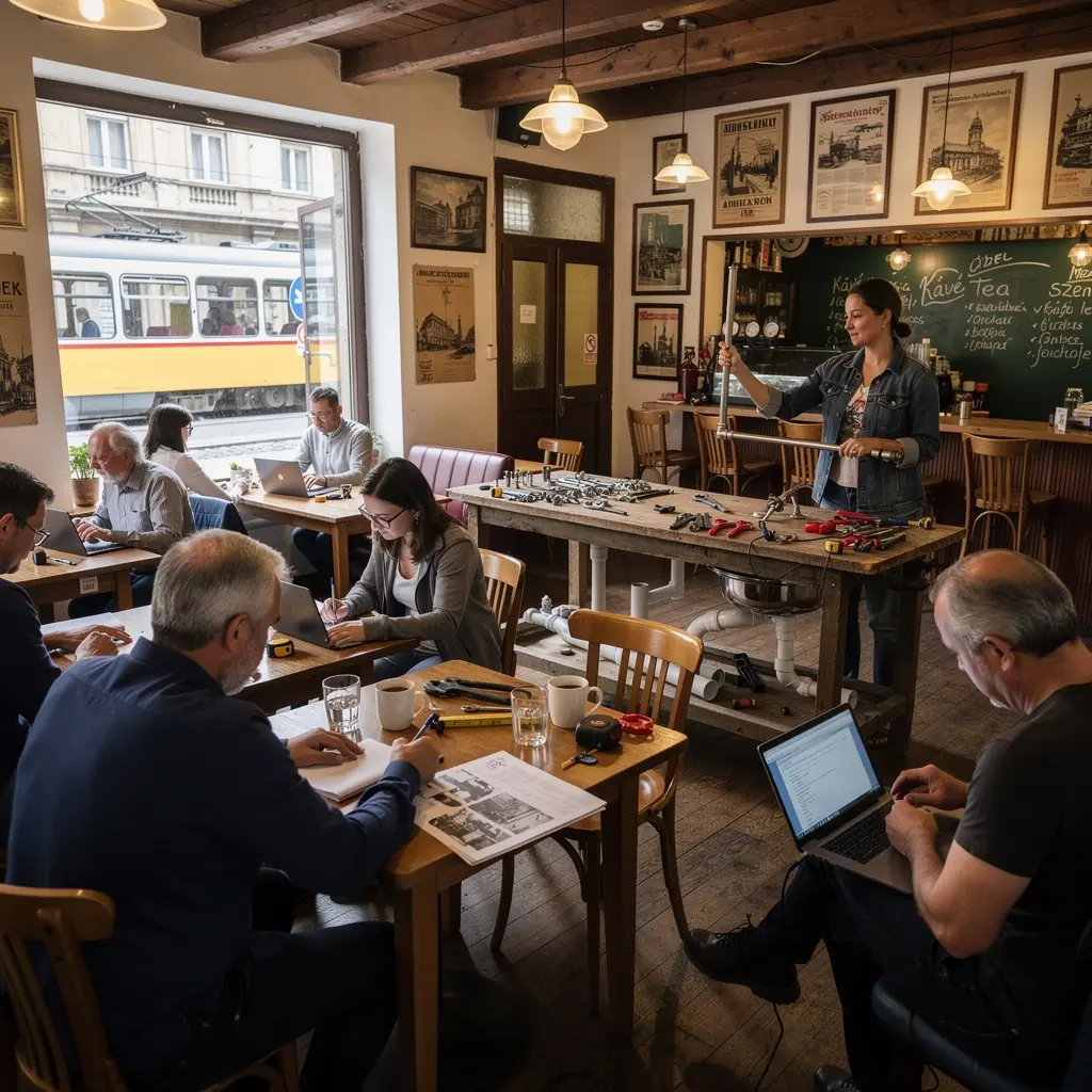 Kép egy vízvezeték-szerelő munkájáról, aki csöveket szerel össze egy fürdőszobában.